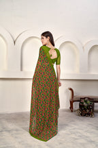 Green Classic Printed Saree – Breathable Fabric with Eye-Catching Prints Petite Sarees