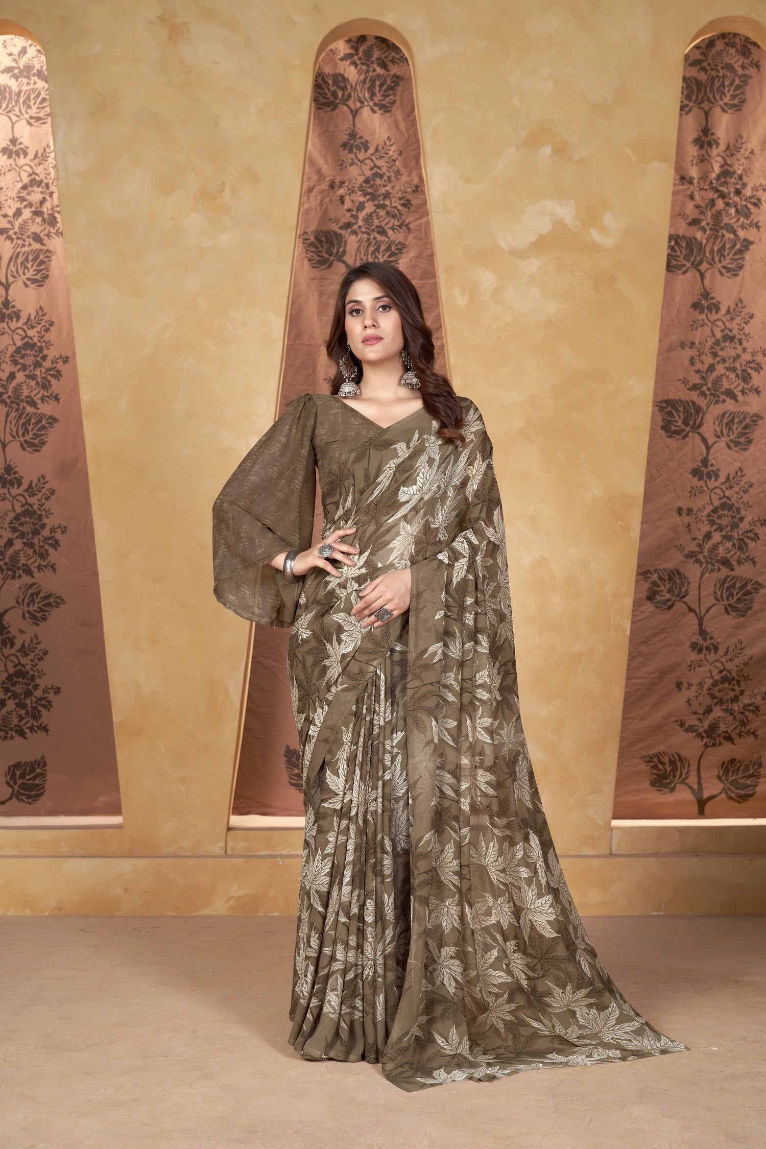 Brown Classic Printed Saree – Breathable Fabric with Eye-Catching Prints Petite Sarees