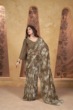 Brown Classic Printed Saree – Breathable Fabric with Eye-Catching Prints Petite Sarees