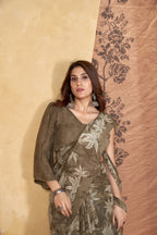 Brown Classic Printed Saree – Breathable Fabric with Eye-Catching Prints Petite Sarees