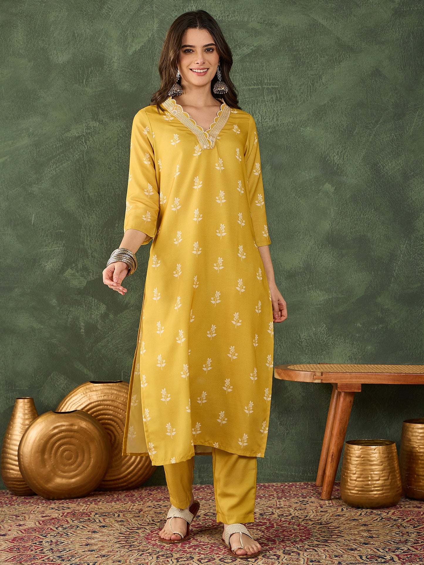 Yellow Printed Kurta Set with Dupatta