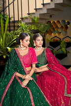 Green Heavy Chinon Crushed Embroidery Semi Stitch Lehenga Choli