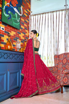 Rani Pink Heavy Chinon Crushed Embroidery Semi Stitch Lehenga Choli