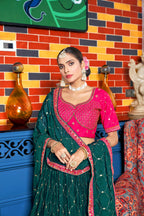 Rama Heavy Chinon Crushed Embroidery Semi Stitch Lehenga Choli