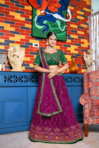 Wine  Heavy Chinon Crushed Embroidery Semi Stitch Lehenga Choli