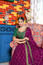 Wine  Heavy Chinon Crushed Embroidery Semi Stitch Lehenga Choli