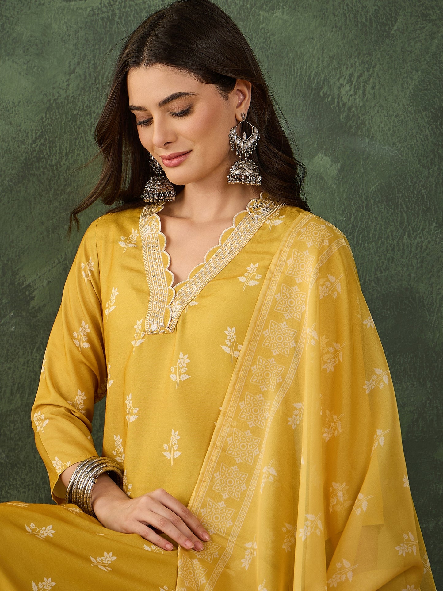 Yellow Printed Kurta Set with Dupatta