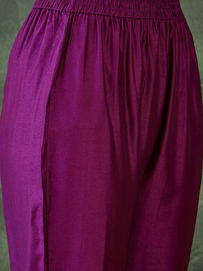 Purple Printed Kurta Set with Dupatta