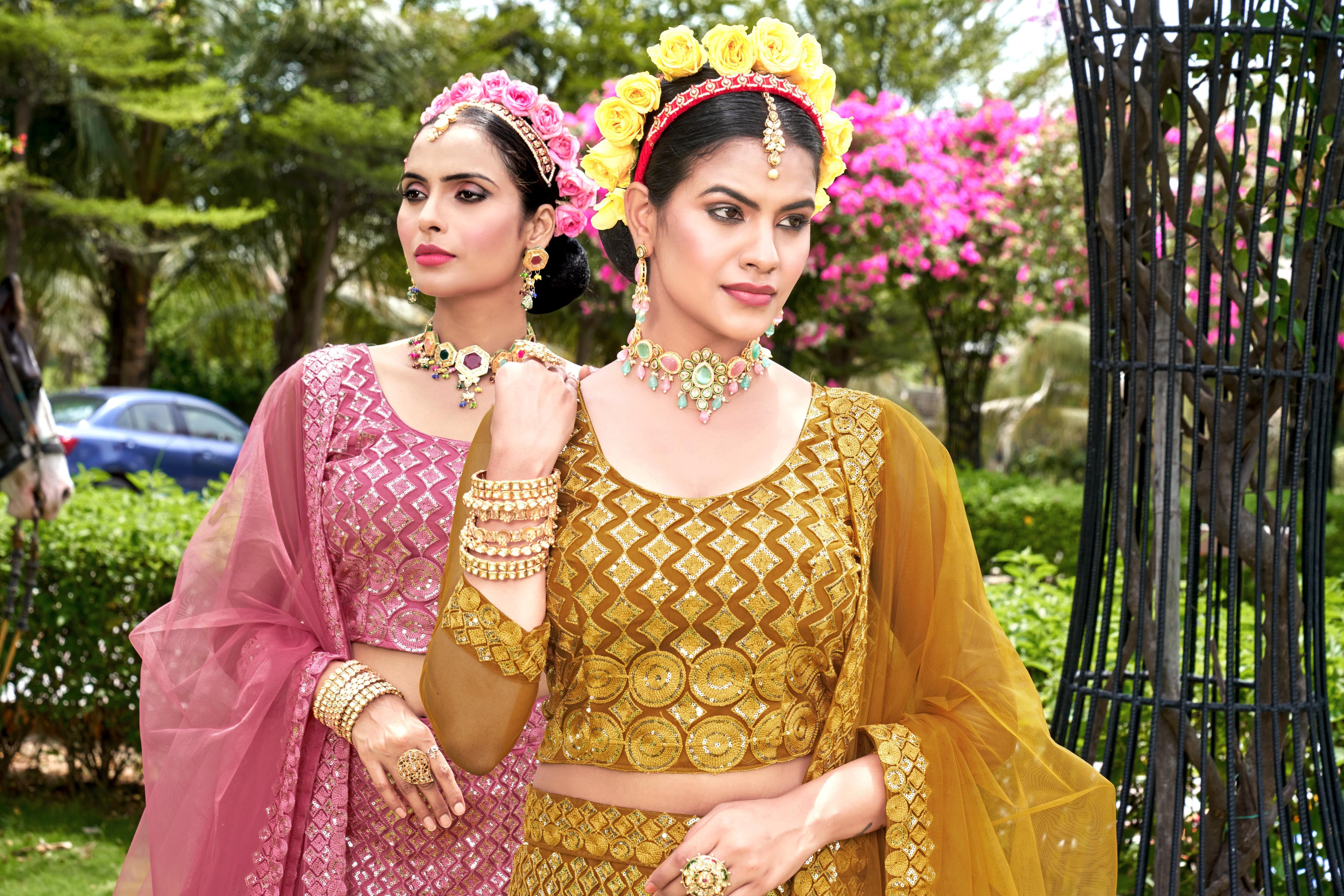 Yellow Net With Embroidered Work Semi Stitch Lehenga Choli