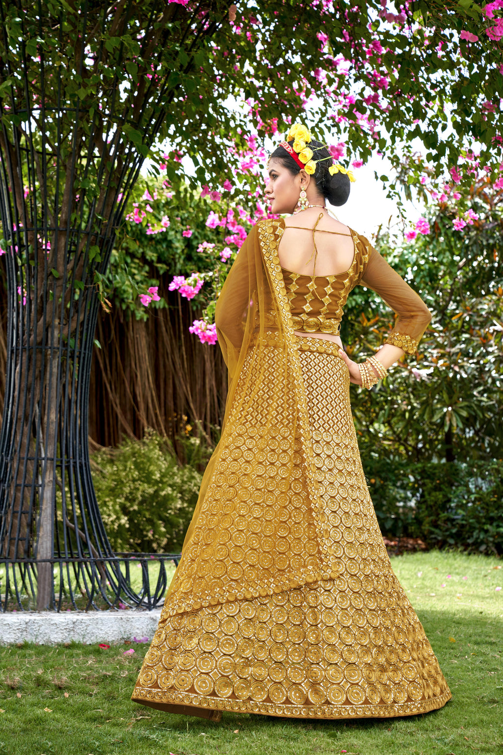 Yellow Net With Embroidered Work Semi Stitch Lehenga Choli