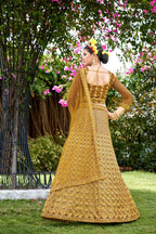 Yellow Net With Embroidered Work Semi Stitch Lehenga Choli