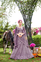 Purple Net Lehenga Choli – Elegant Traditional Outfit for Weddings & Festive Occasions Semi-Stitched
