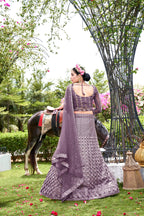 Purple Net Lehenga Choli – Elegant Traditional Outfit for Weddings & Festive Occasions Semi-Stitched