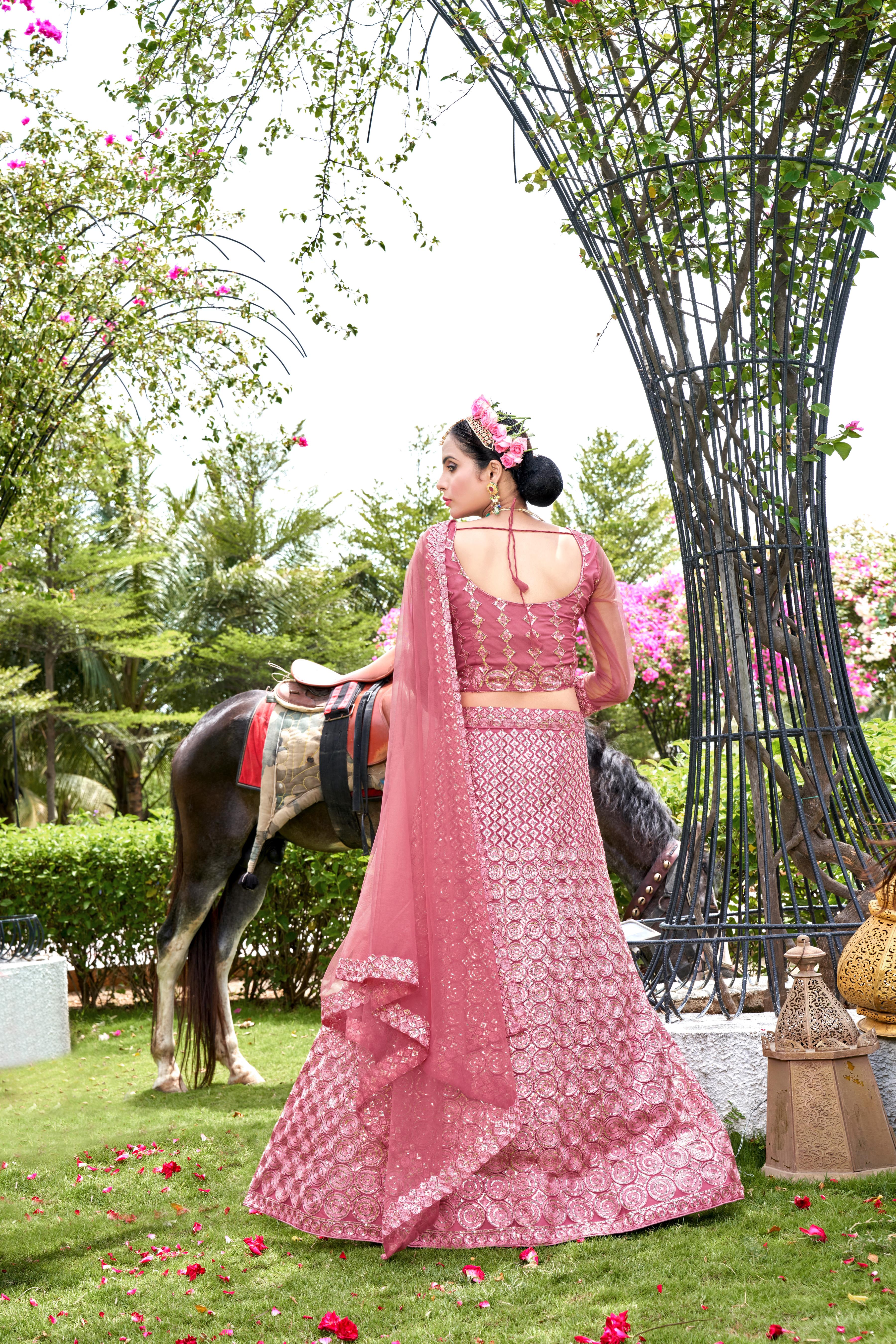 Pink Net Lehenga Choli – Stylish Traditional Outfit for Weddings & Celebrations Semi-Stitched