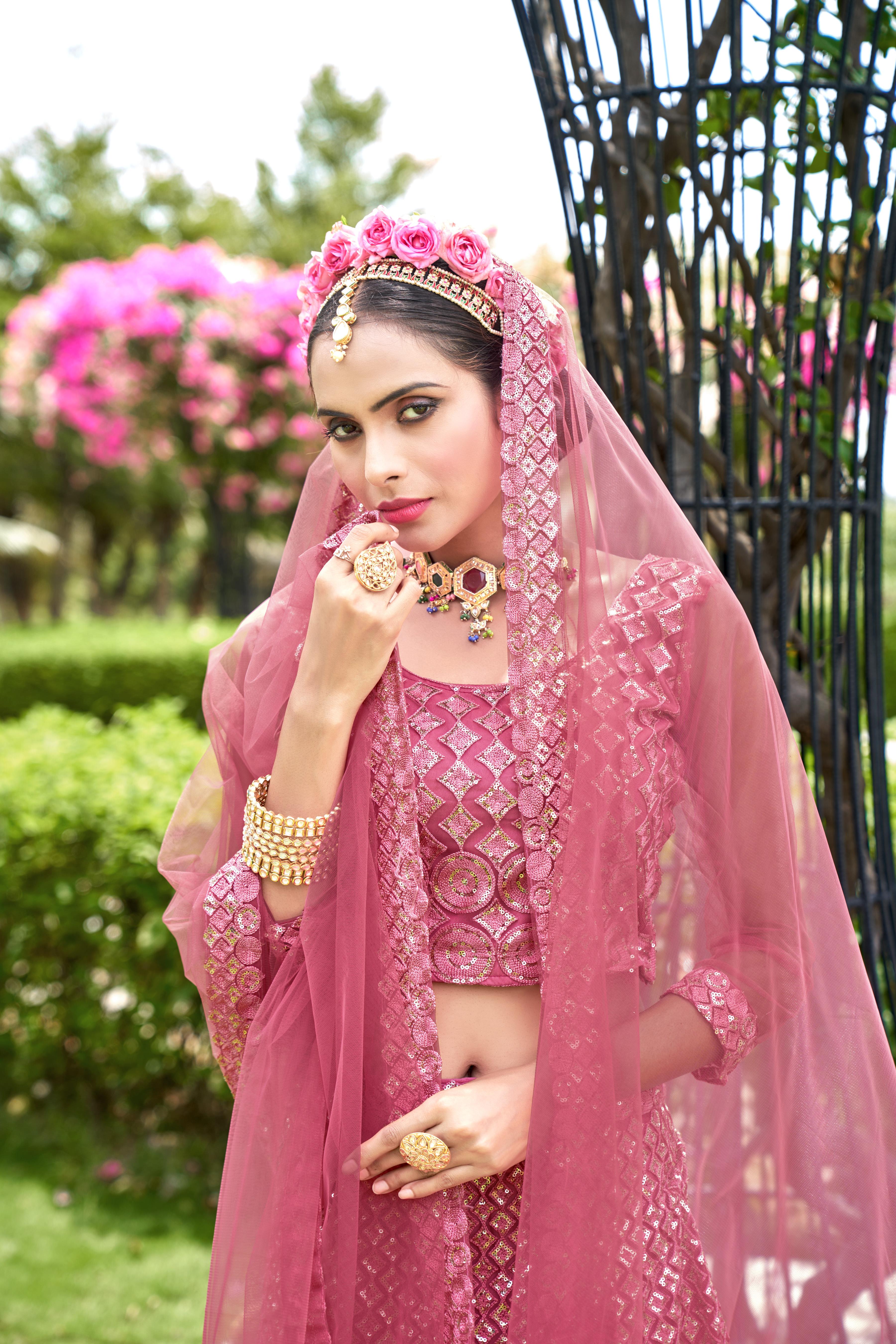 Pink Net Lehenga Choli – Stylish Traditional Outfit for Weddings & Celebrations Semi-Stitched