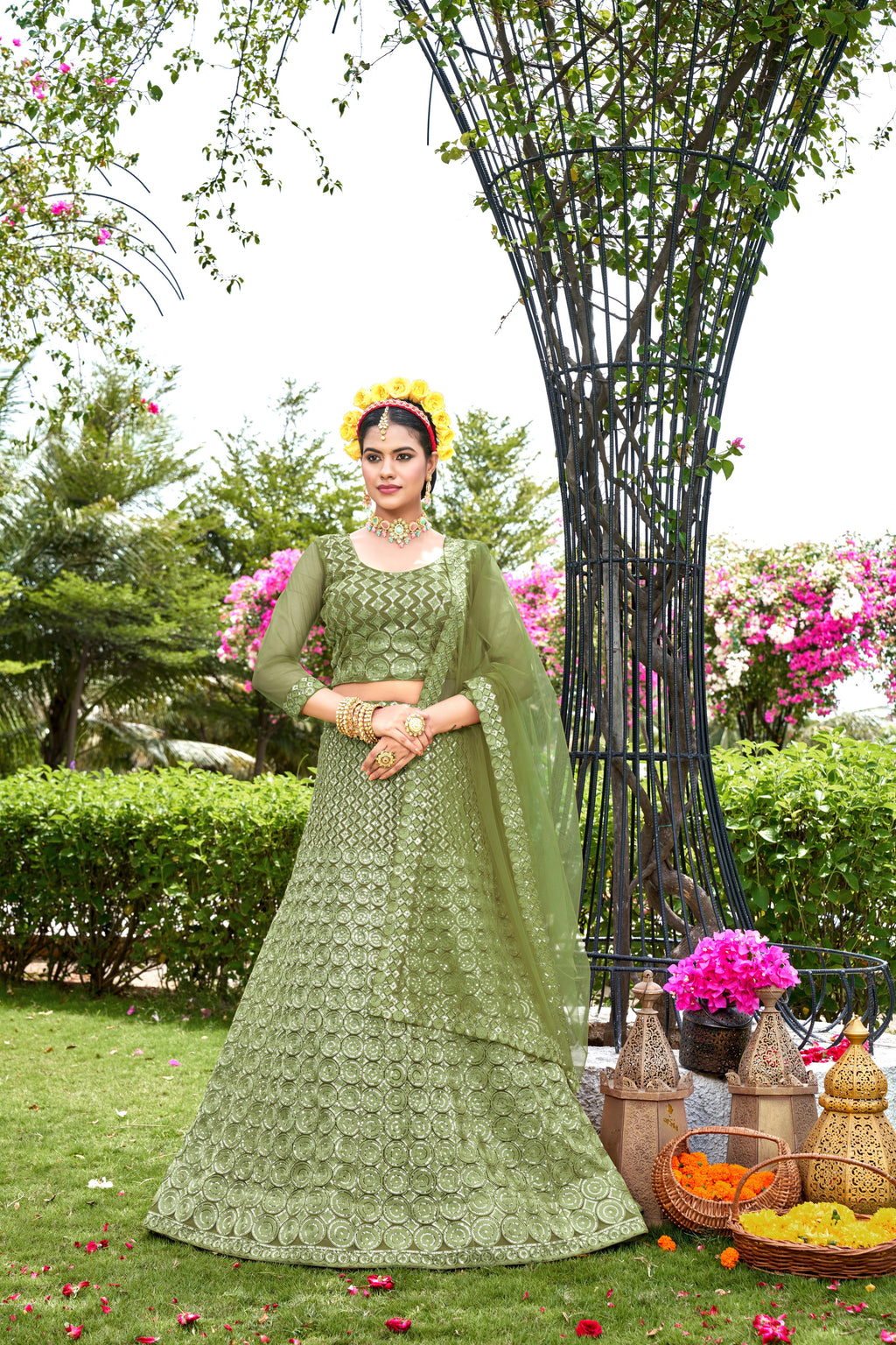 Pista Net Lehenga Choli – Stylish Traditional Outfit for Weddings & Celebrations Semi-Stitched