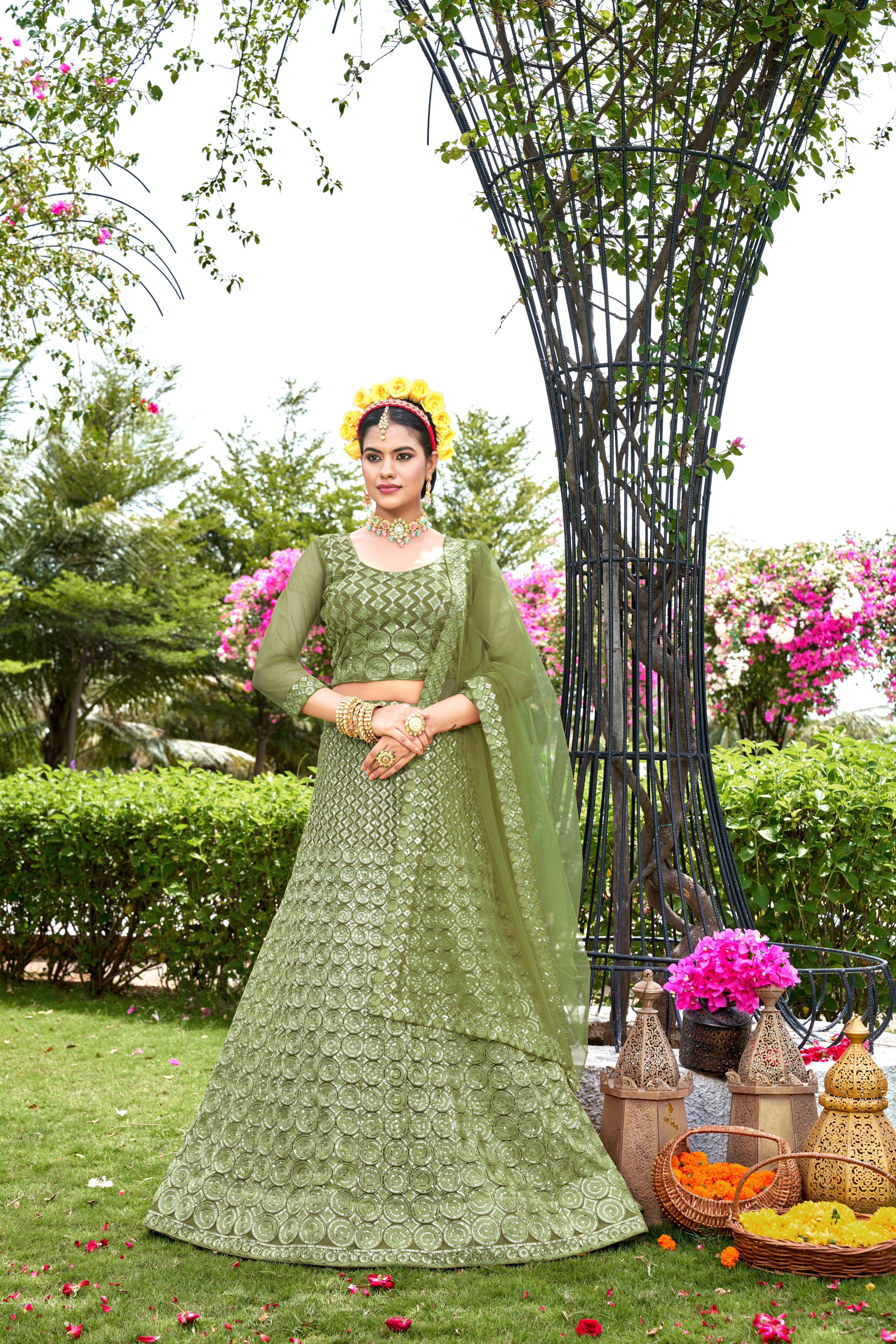 Pista Net Lehenga Choli – Stylish Traditional Outfit for Weddings & Celebrations Semi-Stitched