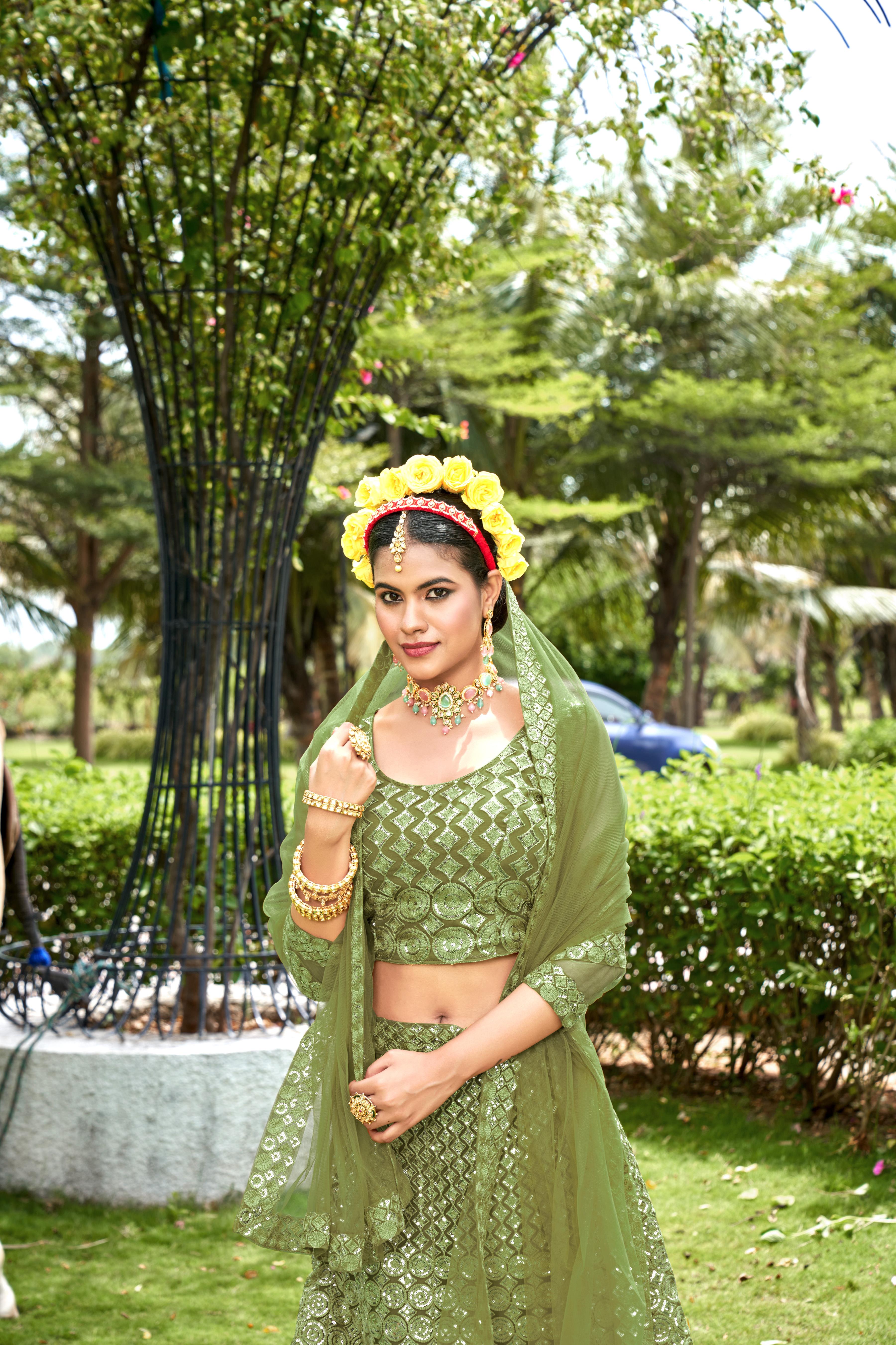 Pista Net Lehenga Choli – Stylish Traditional Outfit for Weddings & Celebrations Semi-Stitched