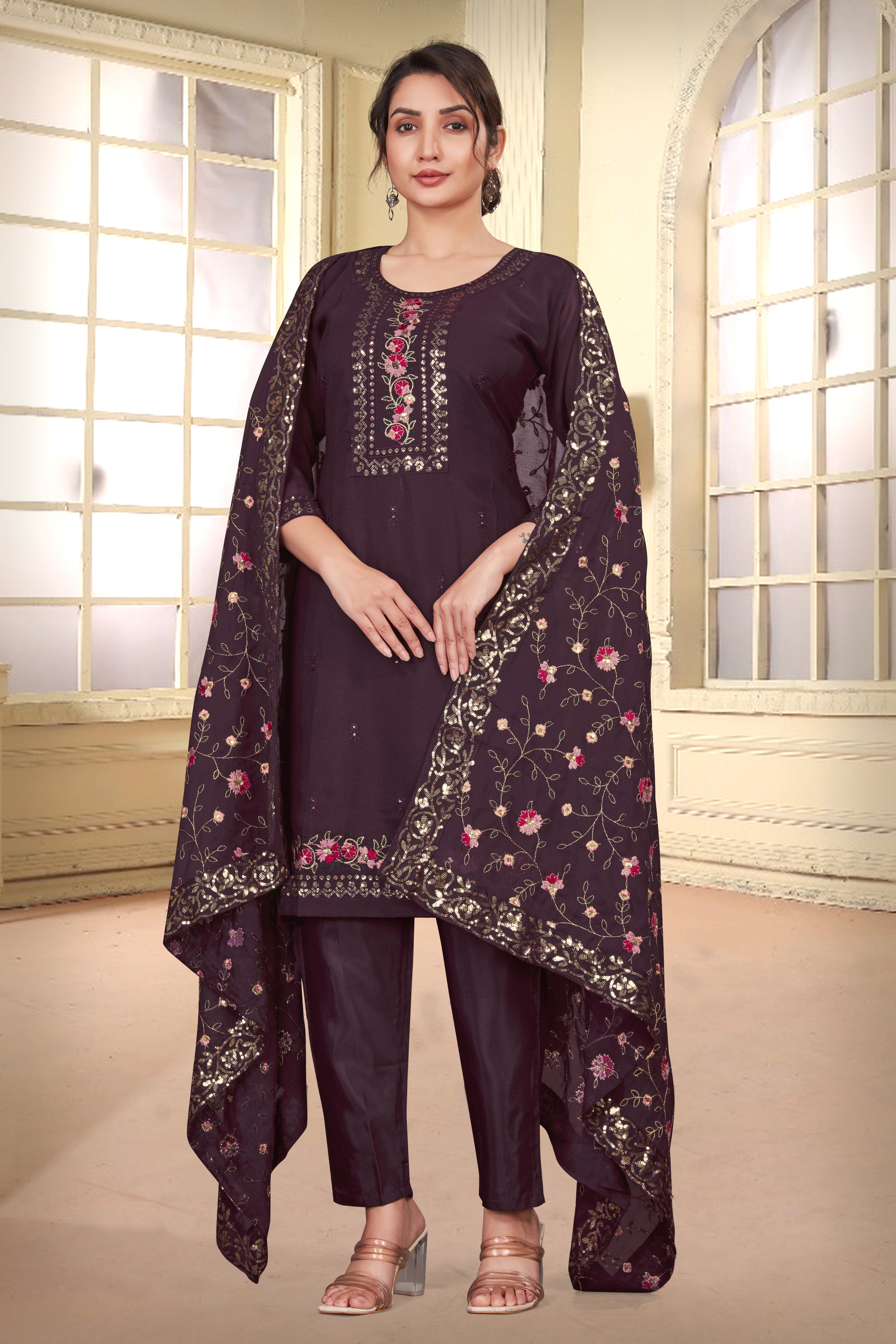 Women’s Wine Kurta Set – Elegant Ethnic Wear for Weddings, Parties & Festive Occasions