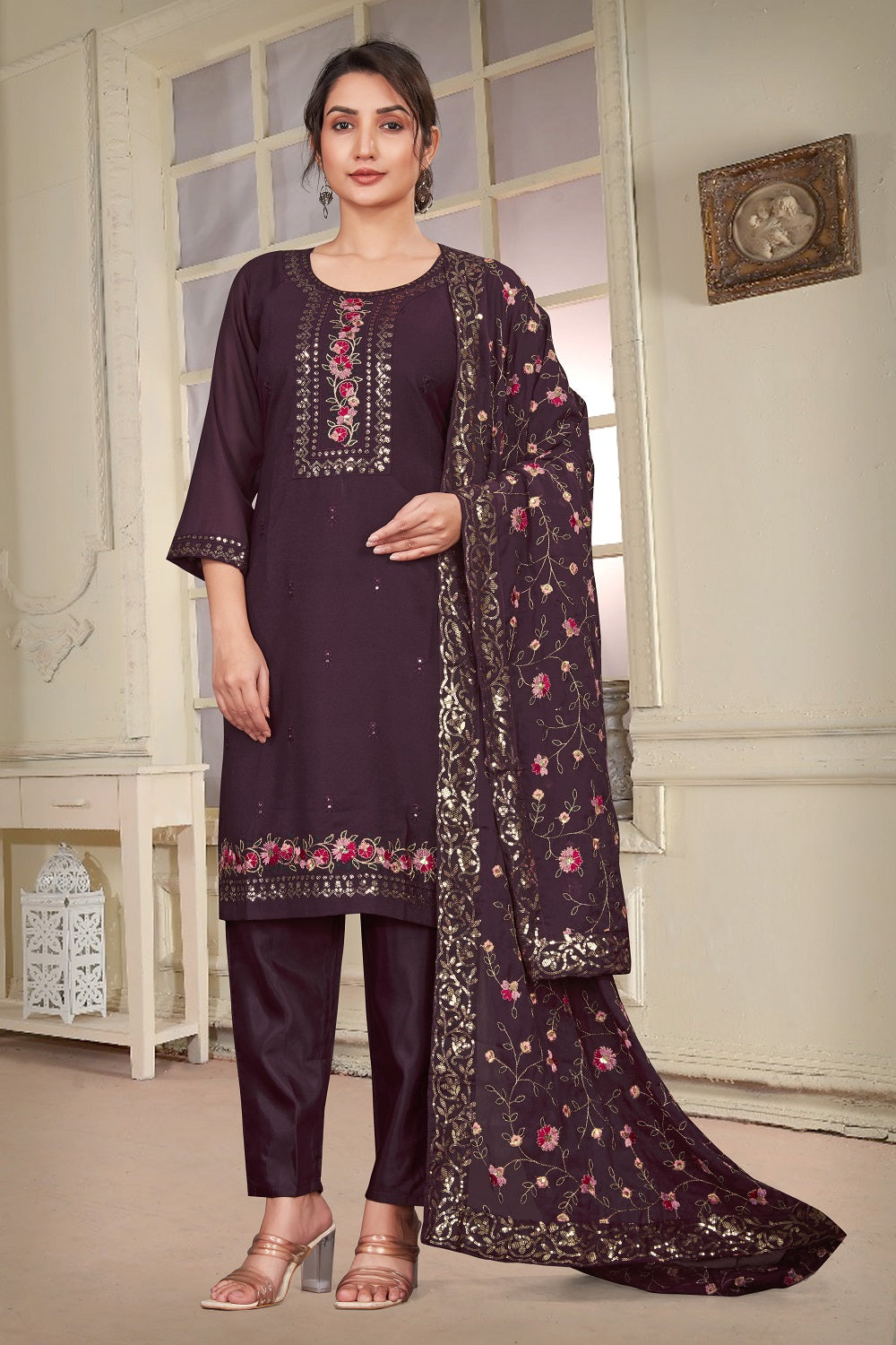 Women’s Wine Kurta Set – Elegant Ethnic Wear for Weddings, Parties & Festive Occasions
