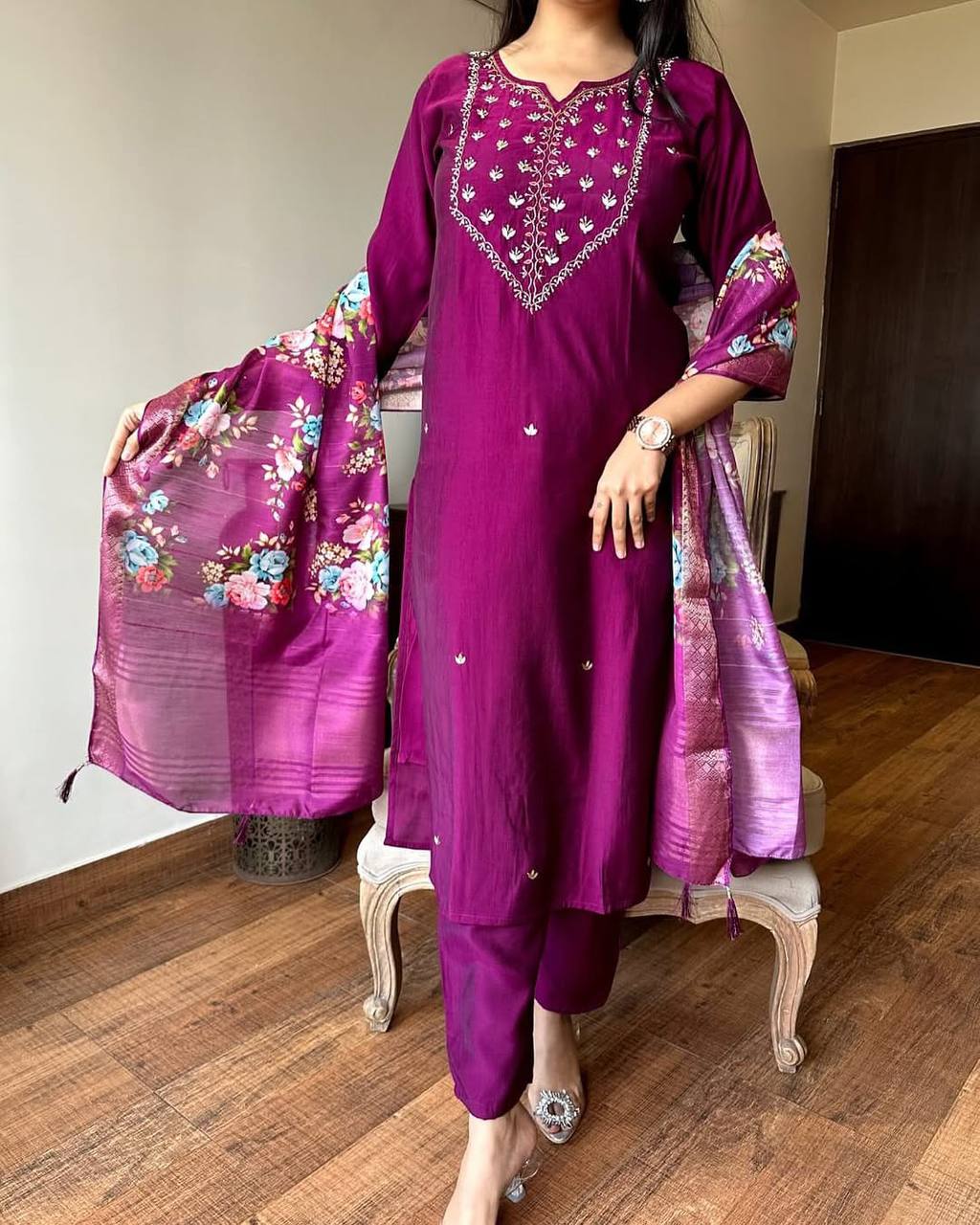 Women’s Purple Rayon Kurta Set with Elegant Lagdi Jacquard Dupatta