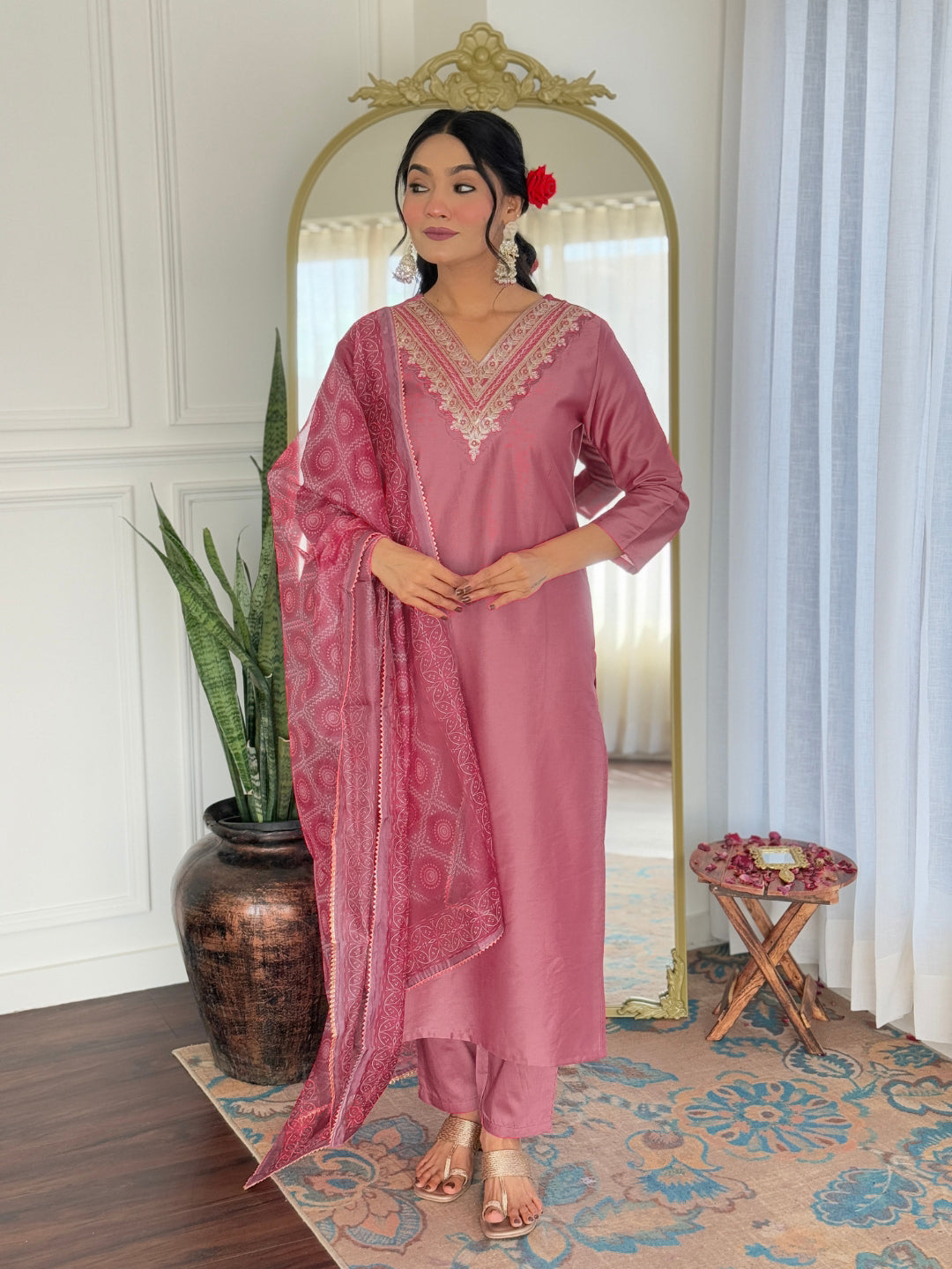Gajri Embroidered Rayon Kurti Set with Taby Dupatta – Sizes S to 2XL