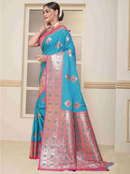 Teal Art Silk Saree for Women – Elegant Ethnic Wear