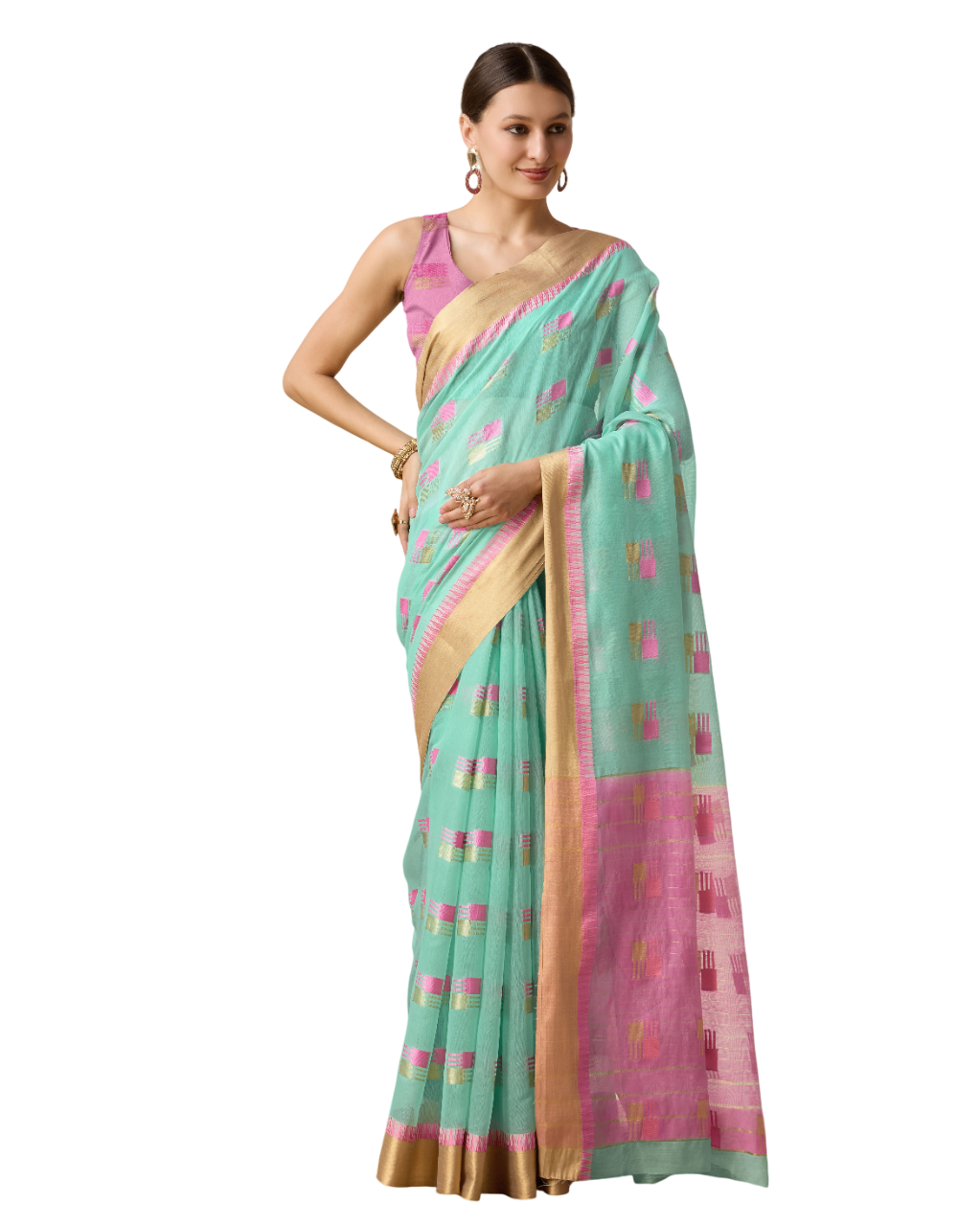 Banarasi Elegance in Breathable Semi Cotton Skyblue Saree –For All Wedding Celebrations