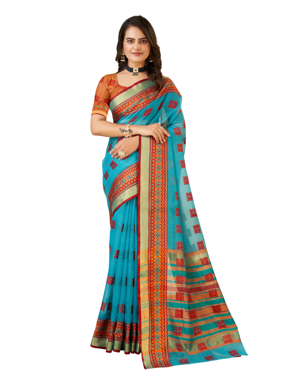 Banarasi Elegance in Breathable Semi Cotton Blue Saree –For All Wedding Celebrations