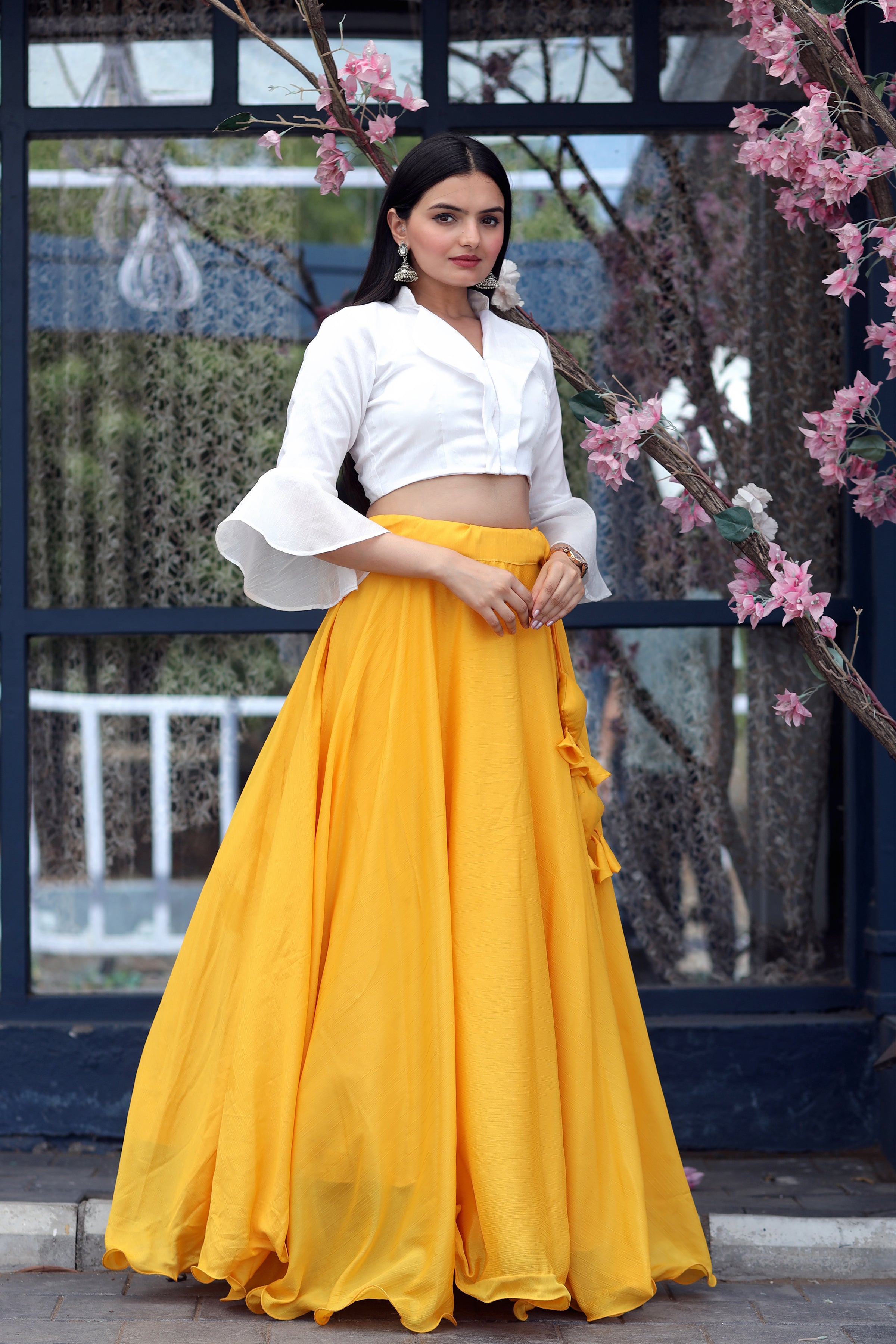 Heavy Chinnon Yellow  Lehenga with Designer Phantom Silk Blouse | Full-Stitched | 8.5 Mtr Flair