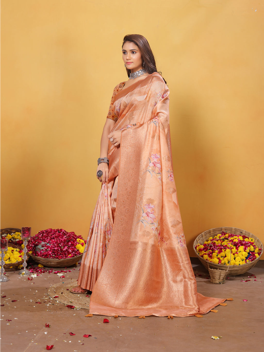 Silk Saree for Women – Elegant Peach Traditional Ethnic Wear