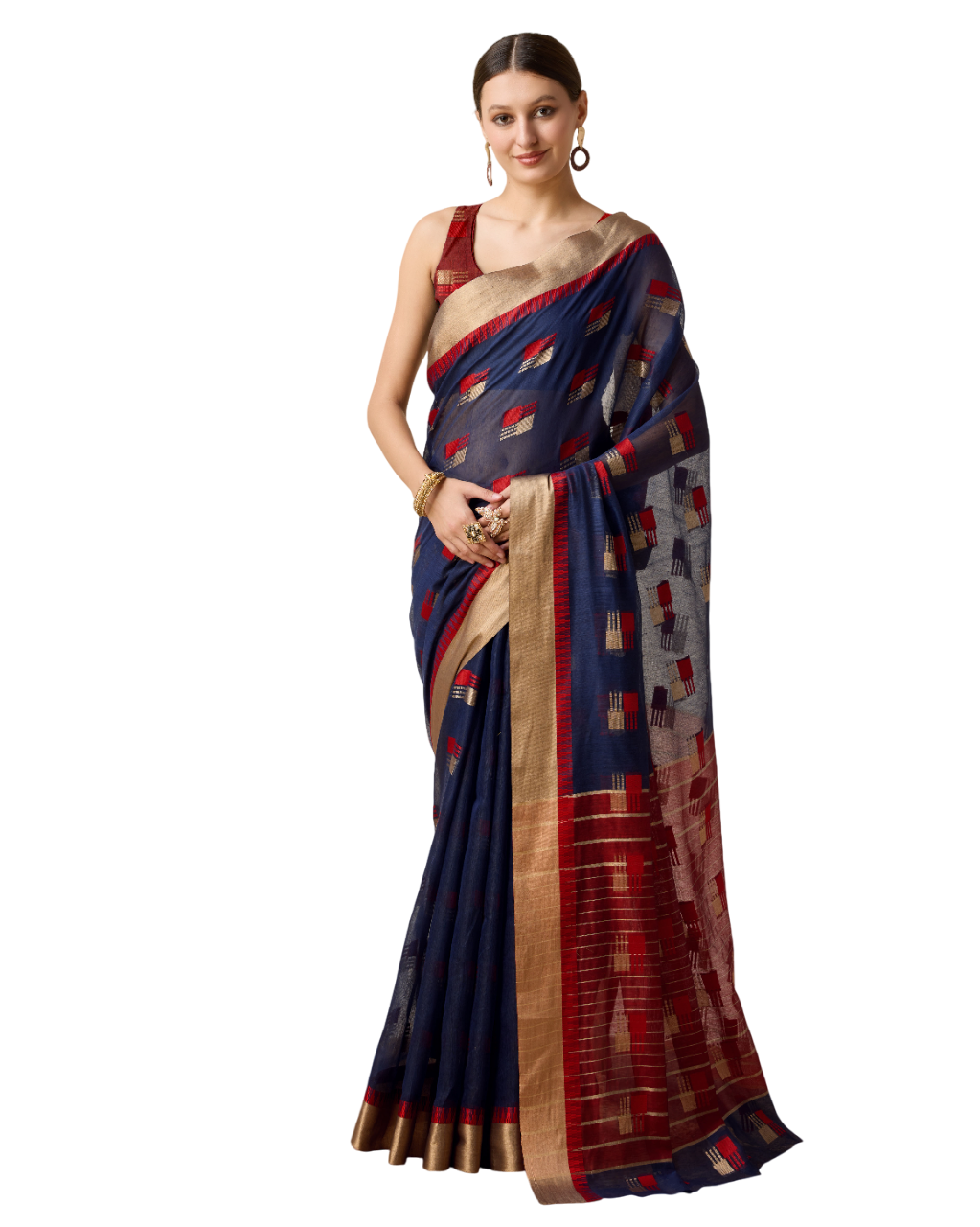 Banarasi Elegance in Breathable Semi Cotton NavyBlue Saree –For All Wedding Celebrations