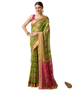 Banarasi Elegance in Breathable Semi Cotton Green Saree –For All Wedding Celebrations