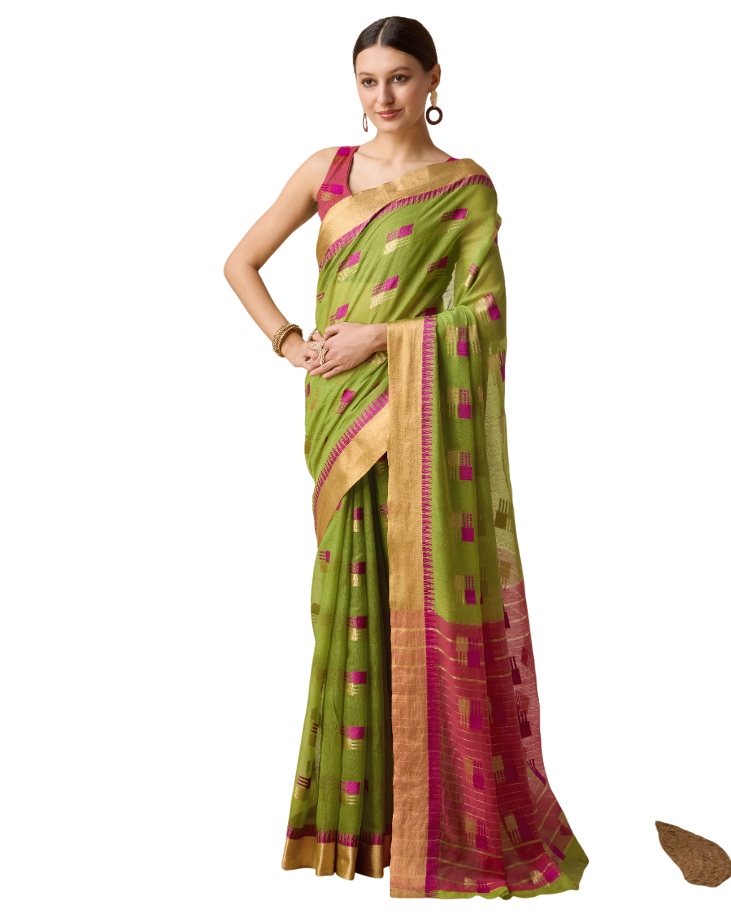Banarasi Elegance in Breathable Semi Cotton Green Saree –For All Wedding Celebrations