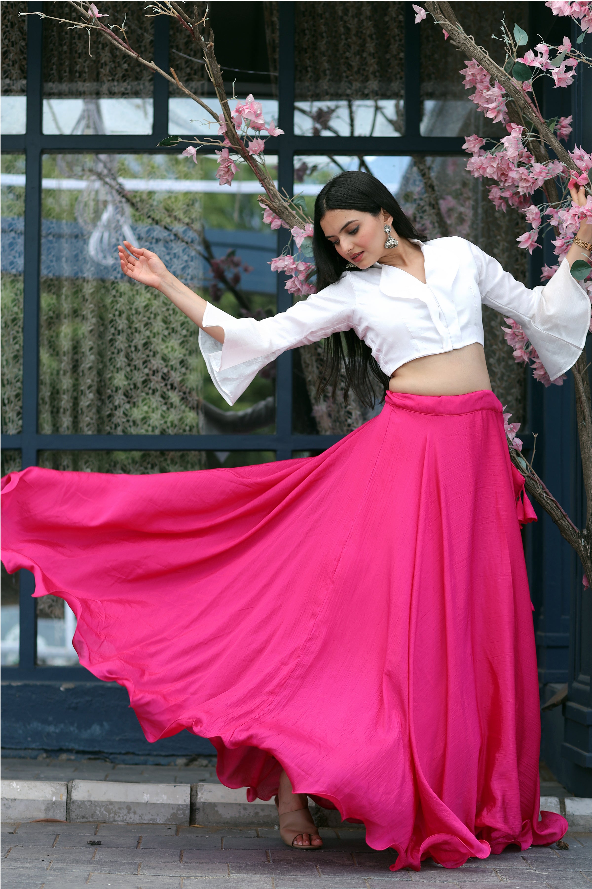Heavy Chinnon Pink Lehenga with Designer Phantom Silk Blouse | Full-Stitched | 8.5 Mtr Flair