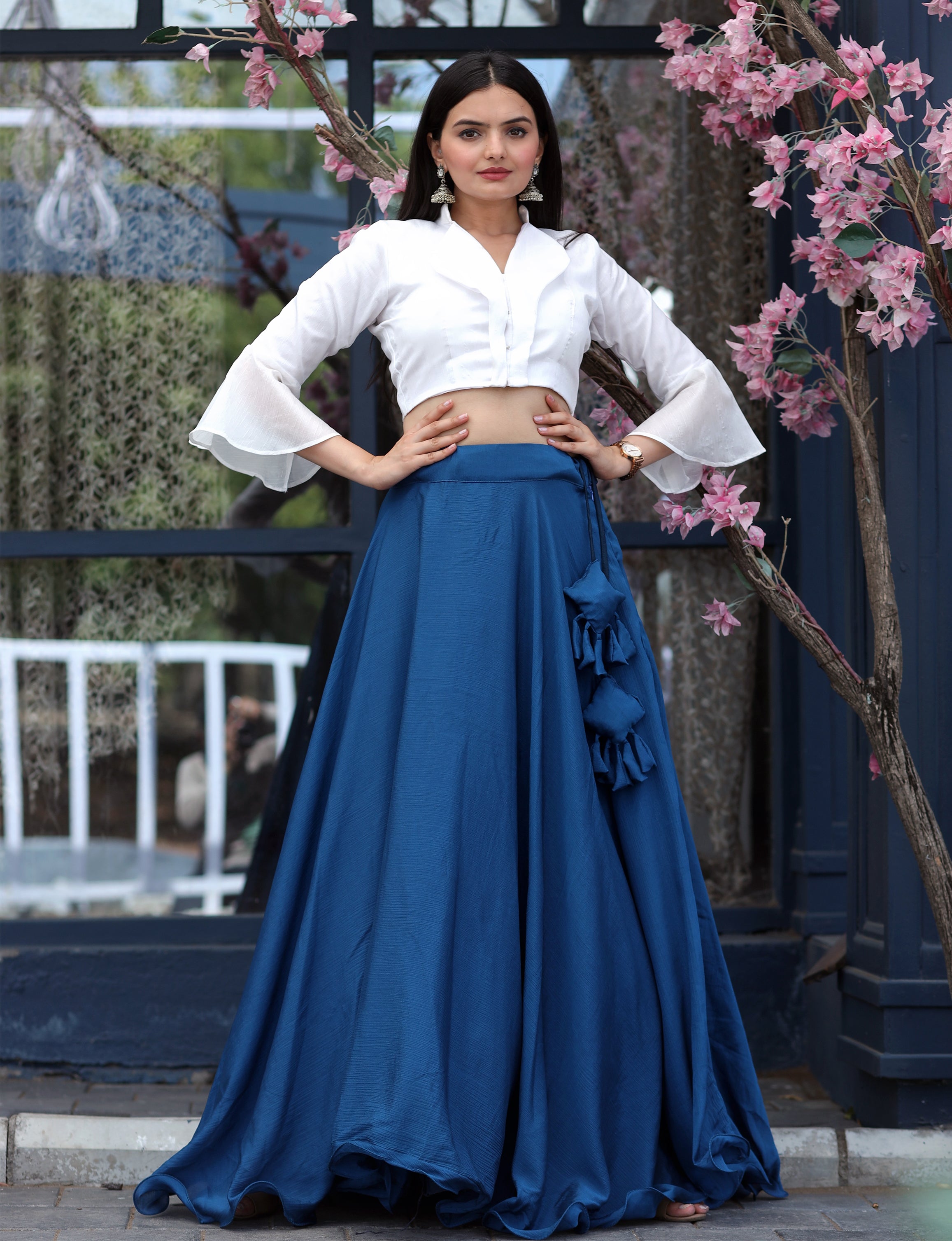 Heavy Chinnon Blue Lehenga with Designer Phantom Silk Blouse | Full-Stitched | 8.5 Mtr Flair