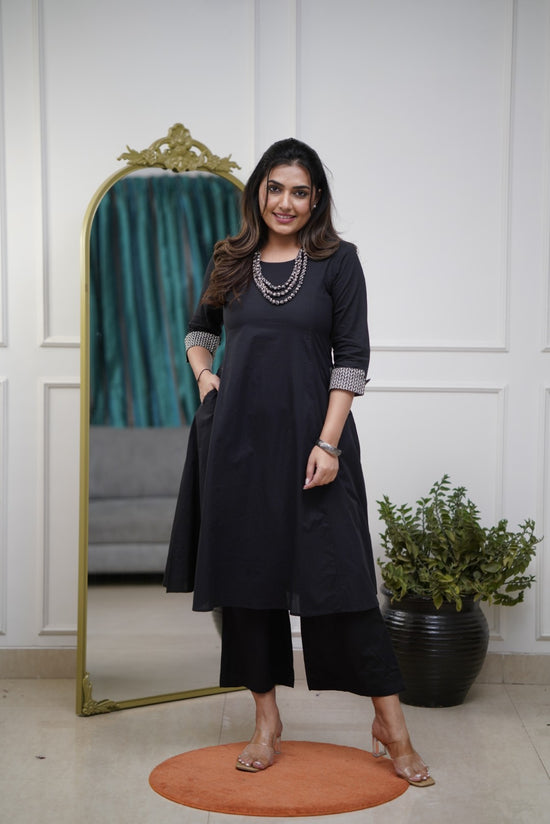 Women’s Black Designer Viscose Rayon Set with Intricate Embroidery