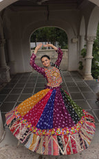 Georgette Printed Lehenga Choli Set with Vintage & Kutchi Gamthi Embellished Work (Full-Stitched)