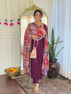 Women’s Purple Pure Viscose Chanderi Kurta Set with Sequin & Coding Embroidery