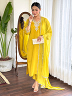Women’s Yellow Pure Viscose Chanderi Silk Kurta Set with Sequin & Coding Embroidery
