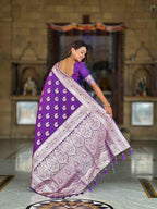 Purple Soft Banarasi Silk Saree with Meenakari Zari Work & Rich Pallu Design