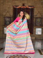 Multi Soft kanjivaram paithani silk saree with zari weaving Meenakari design all over the saree & Meenakari weawing Rich pallu with Meenakari weawing swan border & tessels attached at Pallu End. Blouse :- Soft silk weawing blouse piece