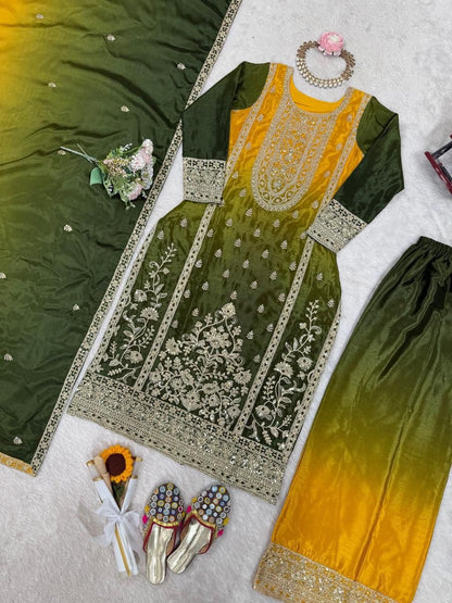 Elegant Green Embroidered Kurta set with Intricate Zari Work And Matching Dupatta