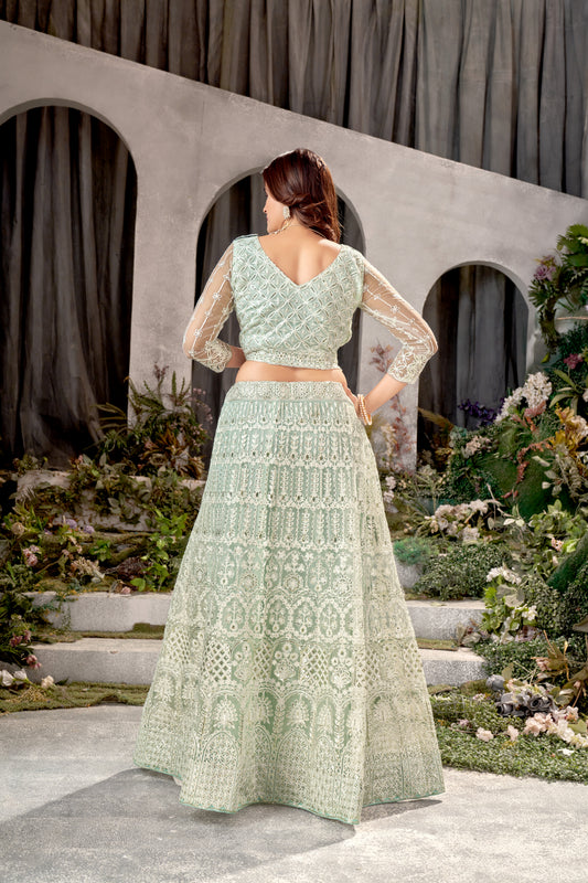 Pista Net Lehenga Choli with Beautiful Embroidery – Elegant Ethnic Wear for Weddings & Parties