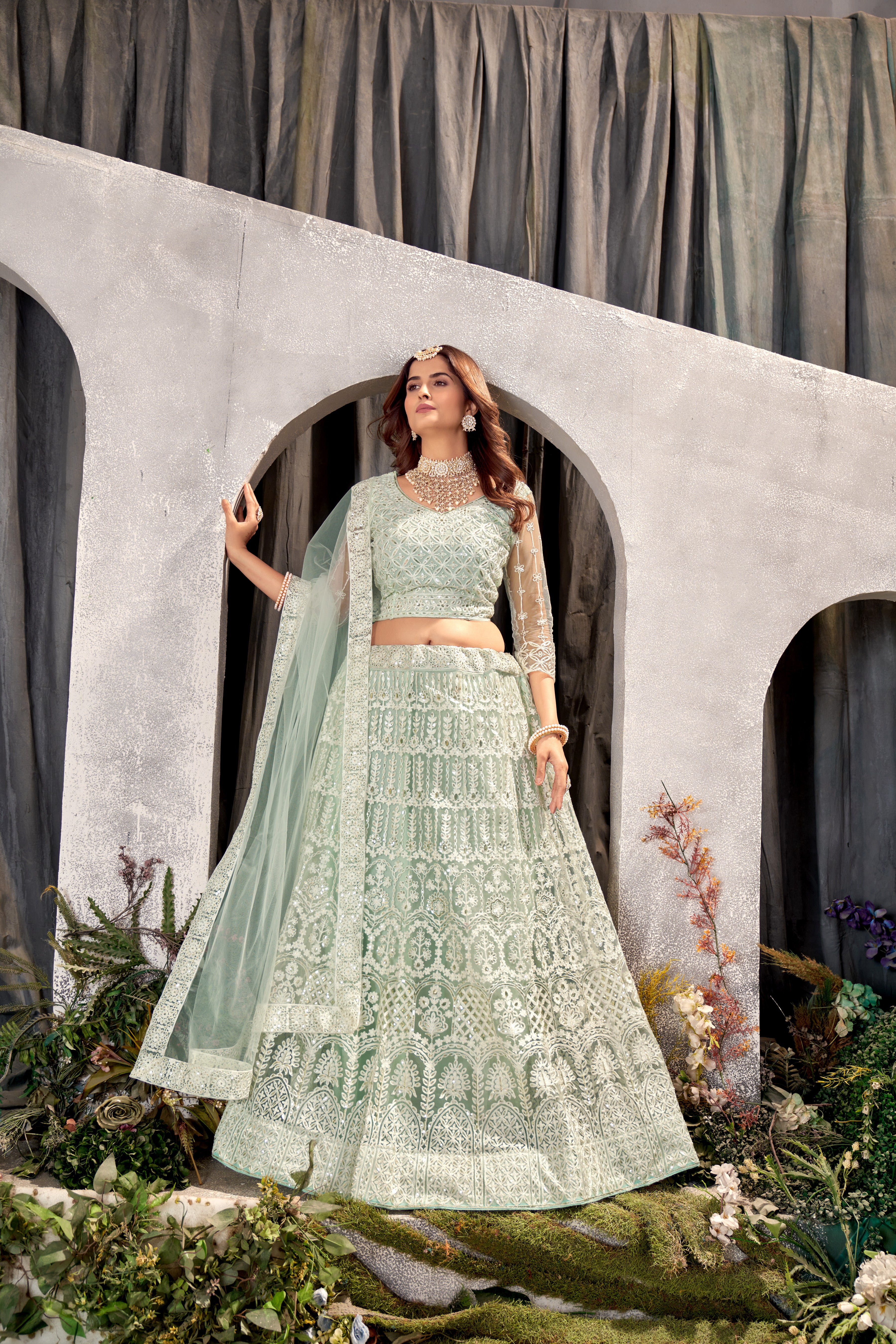 Pista Net Lehenga Choli with Beautiful Embroidery – Elegant Ethnic Wear for Weddings & Parties