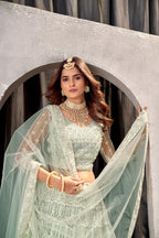 Pista Net Lehenga Choli with Beautiful Embroidery – Elegant Ethnic Wear for Weddings & Parties
