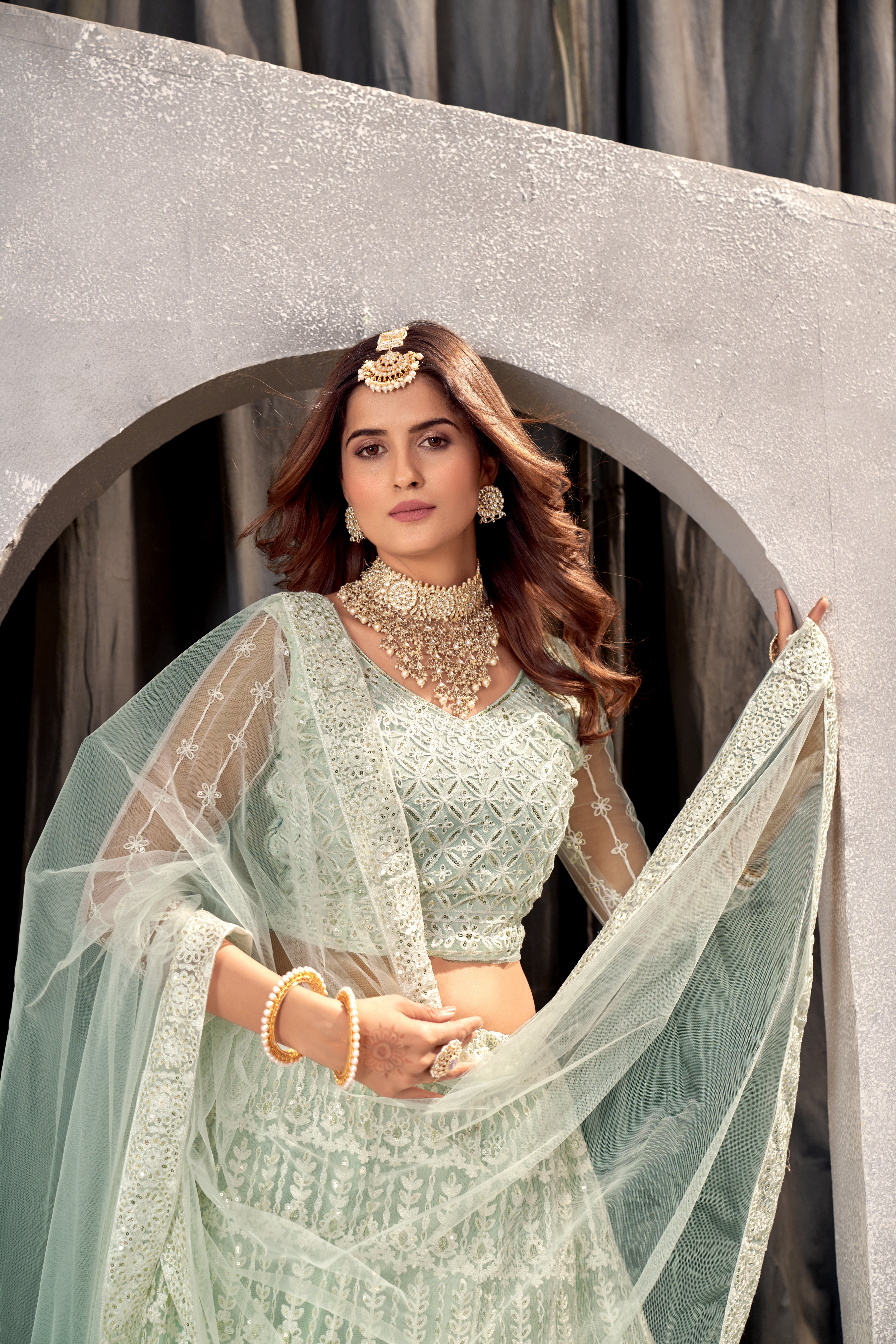 Pista Net Lehenga Choli with Beautiful Embroidery – Elegant Ethnic Wear for Weddings & Parties