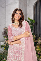 Pink Net Lehenga Choli with Beautiful Embroidery – Elegant Ethnic Wear for Weddings & Parties
