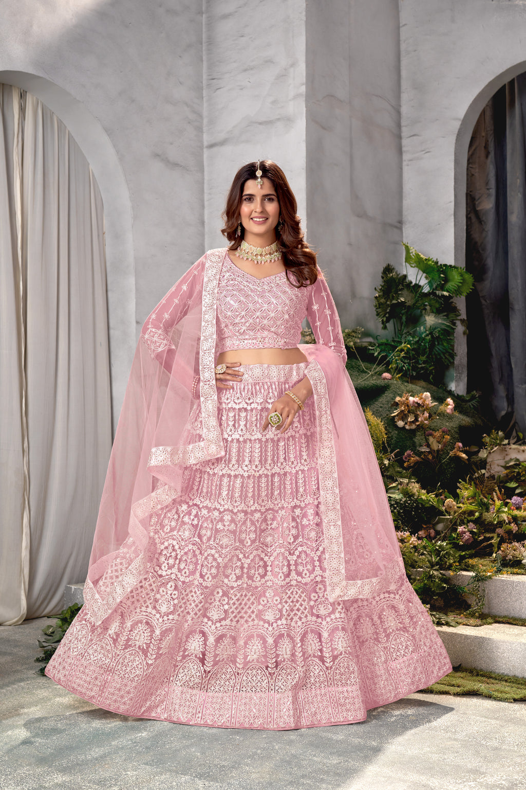 Pink Net Lehenga Choli with Beautiful Embroidery – Elegant Ethnic Wear for Weddings & Parties