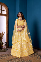 Yellow Net Lehenga Choli for Weddings – Elegant Embroidered Ethnic Wear with Dupatta
